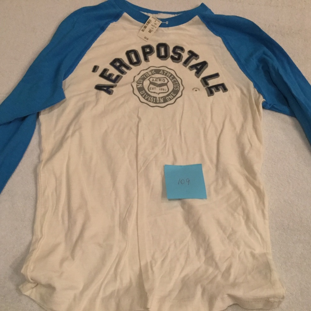 Aeropostale Blue White Long Sleeve T-Shirt Tee - Size Medium - NWT